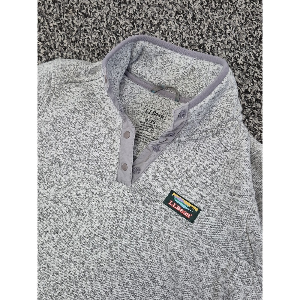 LL Bean Women's Medium Regular Fleece Pullover Snap Neck Sweater Gray Heather